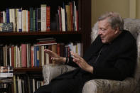Cardinal George Pell answers a question during an interview with the Associated Press inside his residence near the Vatican in Rome, Monday, Nov. 30, 2020. The pope’s former treasurer, who was convicted and then acquitted of sexual abuse in his native Australia, said Monday he feels a dismayed sense of vindication as the financial mismanagement he tried to uncover in the Holy See is now being exposed in a spiraling Vatican corruption investigation. (AP Photo/Gregorio Borgia)