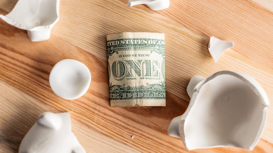 one dollar bill secrets with broken piggy bank