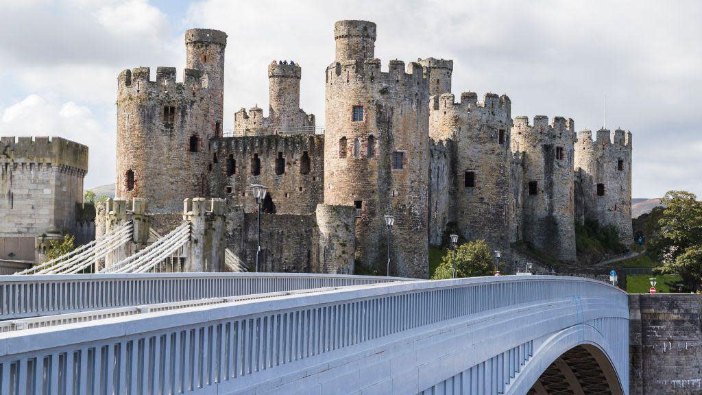 Conwy Castle, with a modern road bridge in the foreground