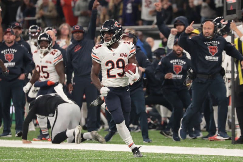 Running back Tarik Cohen spent his first four seasons with the Chicago Bears. File Photo by Hugo Philpott/UPI