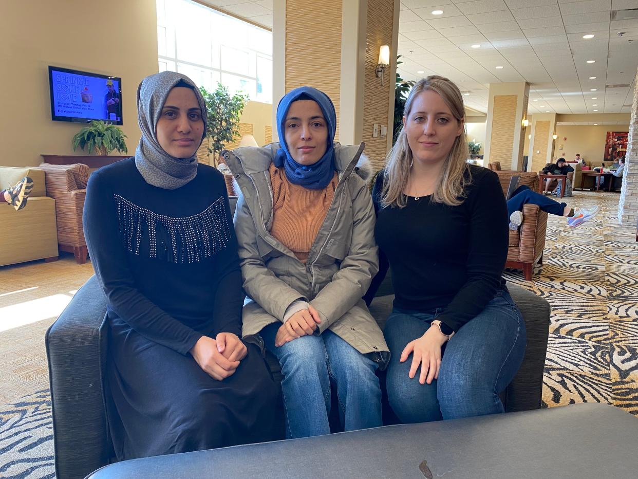 University of Missouri Turkish students, from left, Feride Tanrikulu, Kübra Firat and Denise Hammond on Thursday, Feb. 23, 2023, in the MU Student Center. Hammond is a dual citizen of Turkey and the United States.