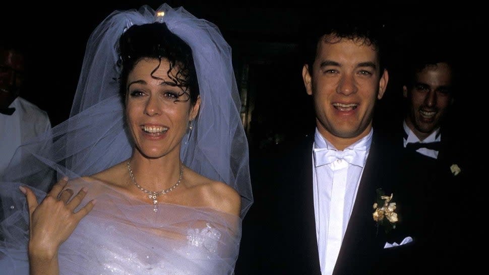 Rita Wilson and Tom Hanks attend their wedding reception on April 30, 1988 at Rex's in Los Angeles.