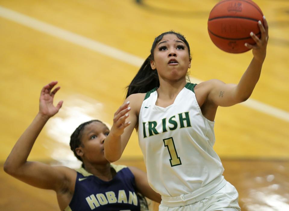 STVM guard Jazmin Torres drives for a layup against Hoban on Feb. 1 in Akron.