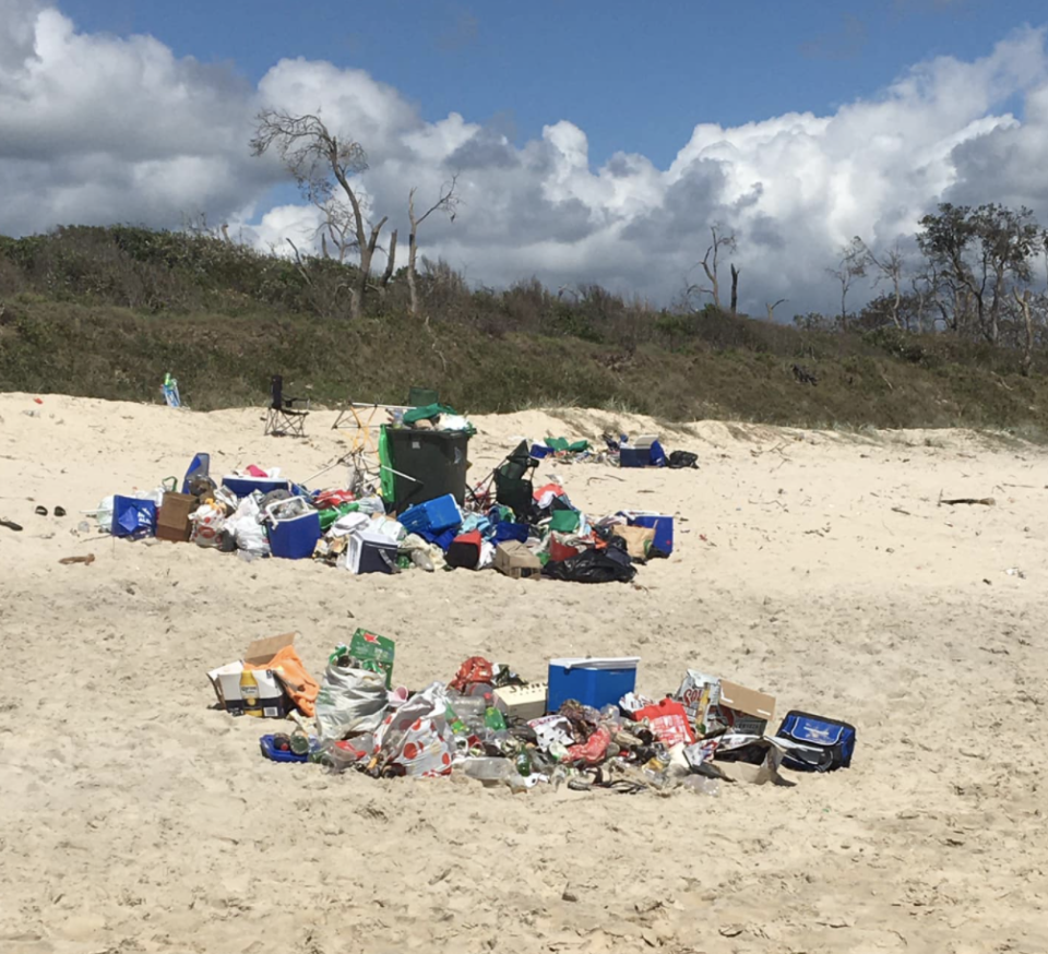 Piles of rubbish on Belongil Beach in Byron Bay.