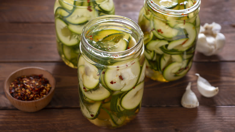 Jars of homemade pickles