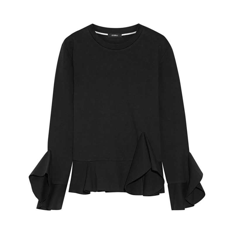 <a rel="nofollow noopener" href="http://rstyle.me/n/b3hexijduw" target="_blank" data-ylk="slk:Ruffled Cotton-Jersey Top, Goen.J, $480;elm:context_link;itc:0;sec:content-canvas" class="link ">Ruffled Cotton-Jersey Top, Goen.J, $480</a><ul> <strong>Related Articles</strong> <li><a rel="nofollow noopener" href="http://thezoereport.com/fashion/style-tips/box-of-style-ways-to-wear-cape-trend/?utm_source=yahoo&utm_medium=syndication" target="_blank" data-ylk="slk:The Key Styling Piece Your Wardrobe Needs;elm:context_link;itc:0;sec:content-canvas" class="link ">The Key Styling Piece Your Wardrobe Needs</a></li><li><a rel="nofollow noopener" href="http://thezoereport.com/beauty/celebrity-beauty/lena-dunham-cutting-own-hair/?utm_source=yahoo&utm_medium=syndication" target="_blank" data-ylk="slk:Lena Dunham Thinks Everyone Should Try Cutting Their Own Hair;elm:context_link;itc:0;sec:content-canvas" class="link ">Lena Dunham Thinks Everyone Should Try Cutting Their Own Hair</a></li><li><a rel="nofollow noopener" href="http://thezoereport.com/entertainment/celebrities/cara-delevingne-the-cara-project-documentary/?utm_source=yahoo&utm_medium=syndication" target="_blank" data-ylk="slk:Cara Delevingne Is The Leading Lady In A New Documentary;elm:context_link;itc:0;sec:content-canvas" class="link ">Cara Delevingne Is The Leading Lady In A New Documentary</a></li></ul>