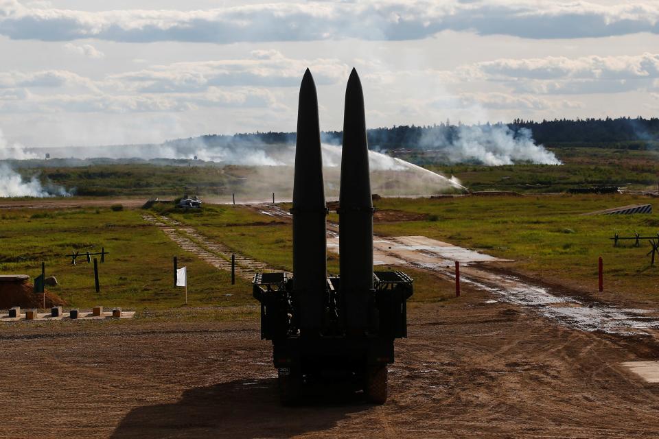 A 9K720 Iskander-M is displayed at a fair within the ARMY-2019 International Military and Technical Forum, in Moscow on June 25, 2019. (Sefa Karacan/Anadolu Agency/Getty Images)