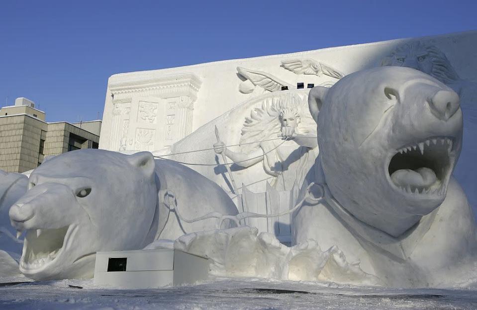 A Narnia snow sculpture is displayed at Odori Koen during the 57th Sapporo Snow Festival in Sapporo, Hokkaido, Japan.