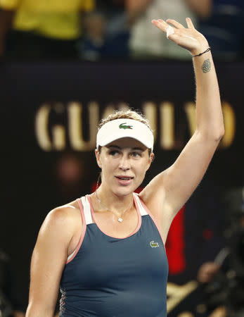 Tennis - Australian Open - Fourth Round - Melbourne Park, Melbourne, Australia, January 21, 2019. Russia’s Anastasia Pavlyuchenkova reacts after winning the match against Sloane Stephens of the U.S. REUTERS/Edgar Su