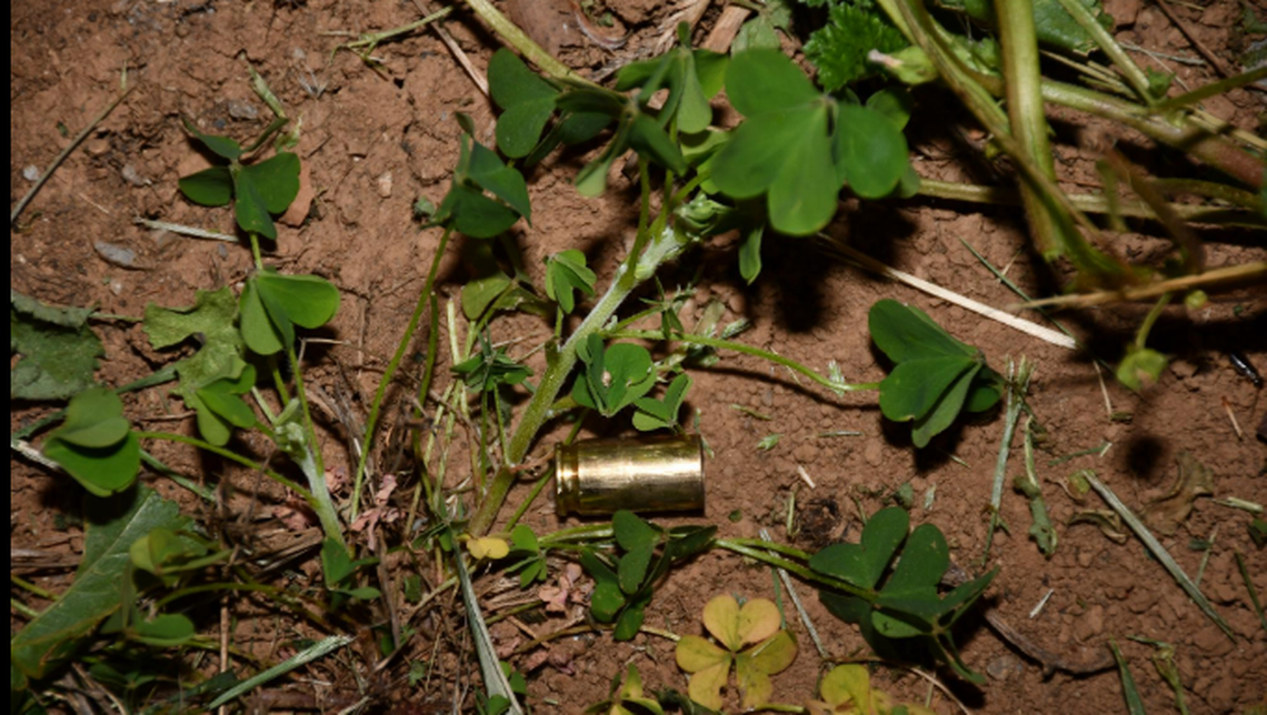 Shell casings are observed at the scene of a shooting on Cummins Court in Lexington, Ky. on April 22, 2024.