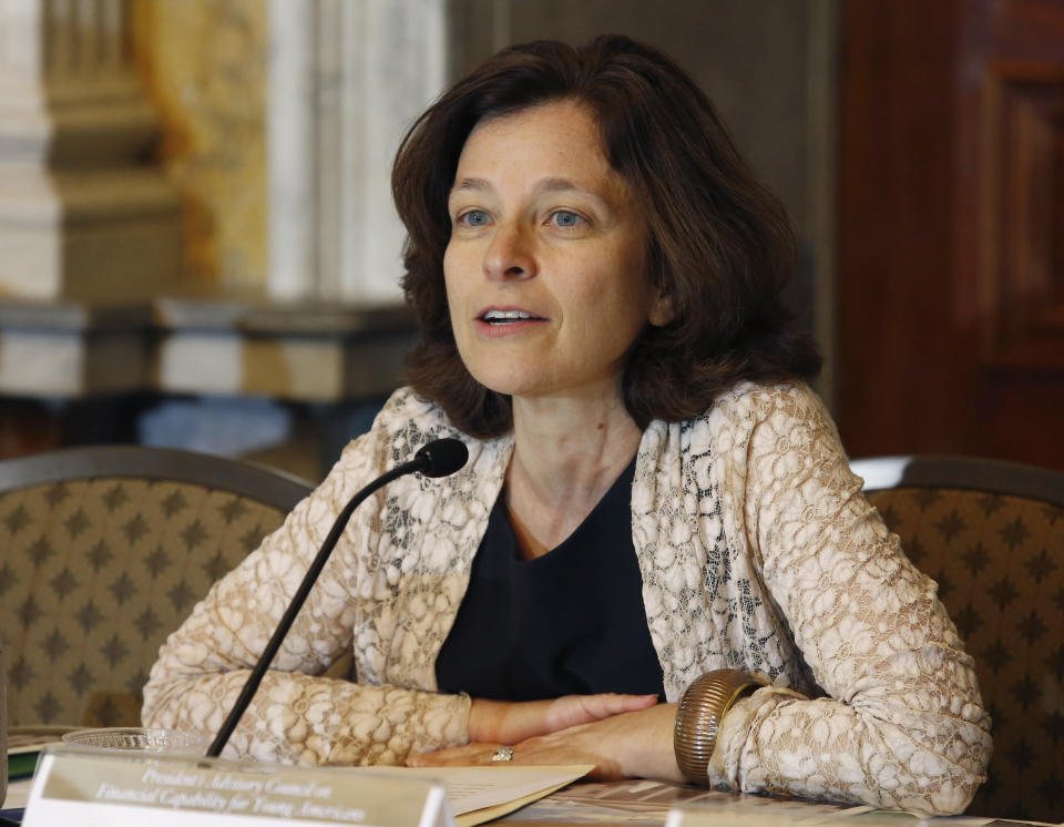 FILE PHOTO --  Deputy Treasure Secretary Sarah Bloom Raskin participates in an open meeting of the President's Advisory Council on Financial Capability for Young Americans at the Treasury Department in Washington, October 2, 2014. REUTERS/Yuri Gripas/File Photo