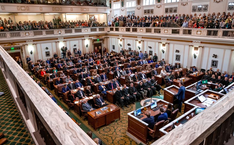 Legislators gather in the House of Representatives as Gov. Kevin Stitt delivers his State of the State Address in the House Chambers of the Oklahoma House of Representative in Oklahoma City, Okla. on Monday, Feb. 3, 2020.  [Chris Landsberger/The Oklahoman]