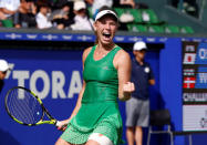 Tennis - Pan Pacific Open Women's Singles Final match - Ariake Coliseum, Tokyo, Japan - 25/09/16. Caroline Wozniacki of Denmark celebrates winning the final match against Naomi Osaka of Japan. REUTERS/Issei Kato