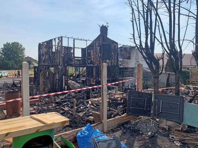 The scene after a blaze in Barnsley, South Yorkshire,