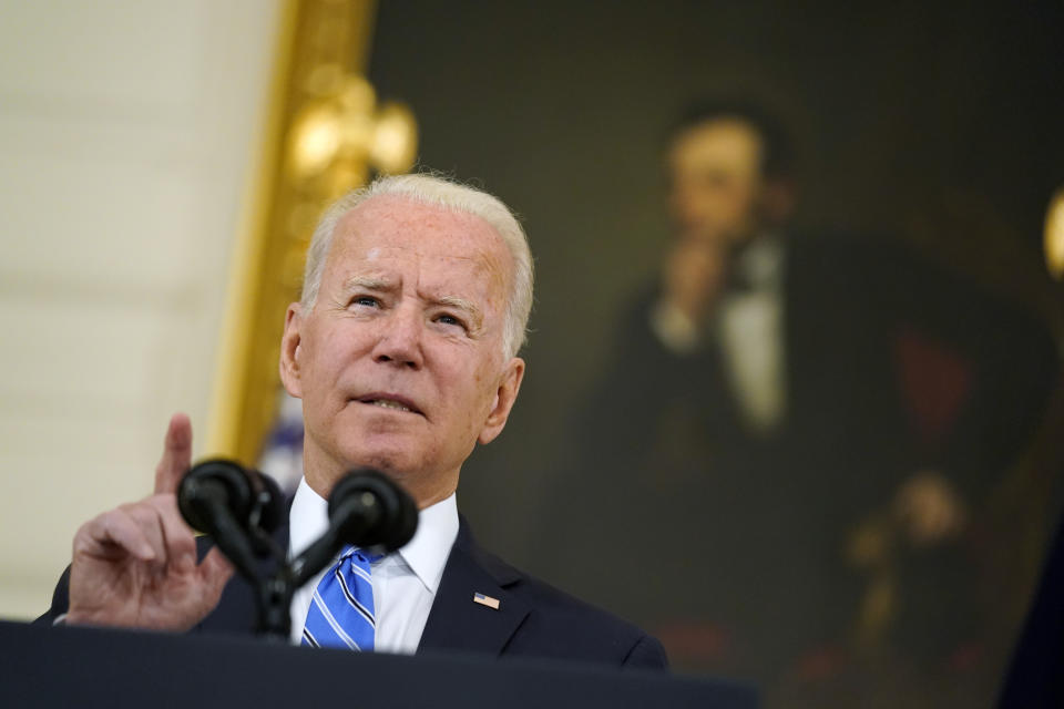 President Joe Biden speaks about the economy and his infrastructure agenda in the State Dining Room of the White House, in Washington, Monday, July 19th, 2021. (AP Photo/Andrew Harnik)