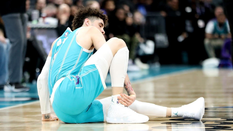 LaMelo Ball suffered a fractured ankle and was subsequently ruled out for the rest of the NBA season by the Charlotte Hornets. (Photo by David Jensen/Getty Images)