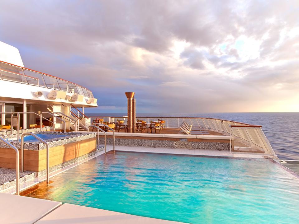 A Viking Ocean ship's infinity pool The cruise line's ocean cruise ships are all identical.