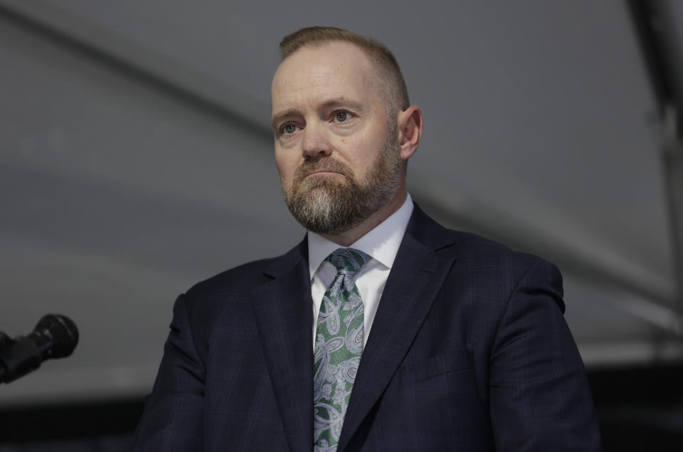 Josh Tewalt, director of the Idaho Department of Correction (IDOC) addresses the media after the planned execution of Thomas Eugene Creech was called off, Wednesday, Feb. 28, 2024, in Kuna, Idaho. Idaho on Wednesday delayed the execution of serial killer Creech, one of the longest-serving death row inmates in the U.S., after a failed attempt at lethal injection. (AP Photo/Kyle Green)