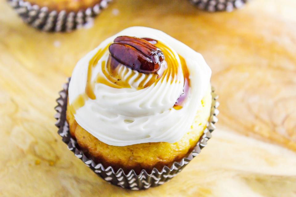 <p>Deanna Samaan</p><p> These cupcakes are like pancakes and bacon all wrapped up in one. </p><p><strong>Get the recipe: </strong><a href="https://parade.com/842422/deannasamaan/maple-bacon-bourbon-pecan-cupcakes/" rel="nofollow noopener" target="_blank" data-ylk="slk:Maple Bacon Bourbon Pecan Cupcakes;elm:context_link;itc:0;sec:content-canvas" class="link "><strong>Maple Bacon Bourbon Pecan Cupcakes</strong></a></p>