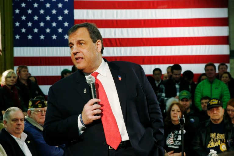 New Jersey Governor and Republican presidential candidate Chris Christie speaks at a town hall event in Hudson, New Hampshire on February 10, 2016