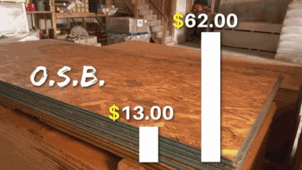 The cost of a single sheet of OSB (oriented strand board) has risen from approximately $13 in 2020 to $62.