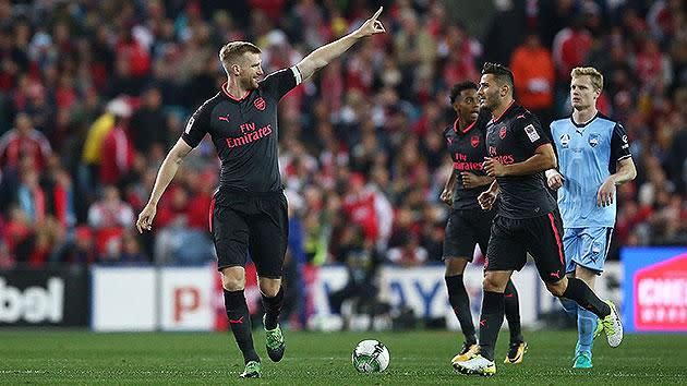 Mertesacker scored Arsenal's opening goal. Pic: Getty