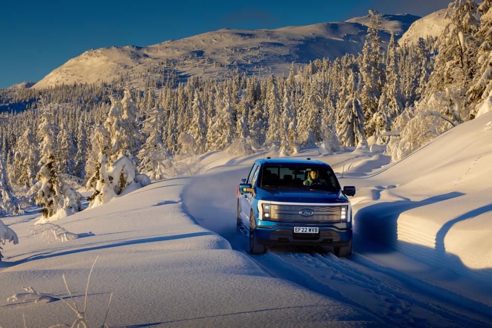 An all-electric Ford F-150 Lightning, seen here in Norway, is scheduled for delivery for customer purchase in early 2024. Norway is the leading buyer of EV vehicles in the world.