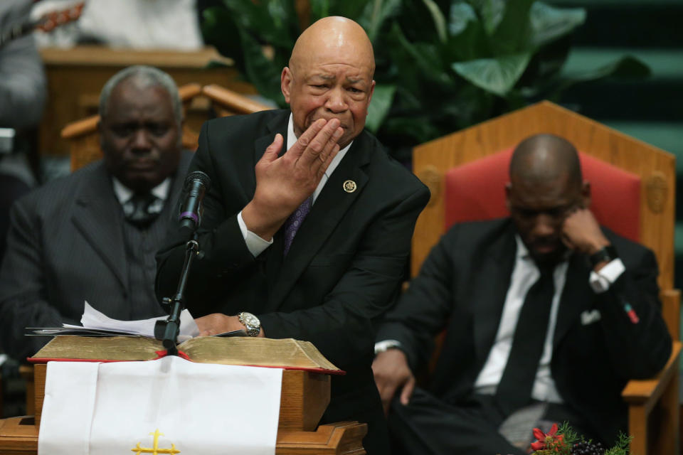 U.S. Rep. Elijah Cummings (D-MD) delivers remarks during Freddie Gray's funeral at the New Shiloh Baptist Church during his funeral in 2015 in Baltimore, Maryland. Gray, 25, was arrested for possessing a switch blade knife April 12 outside the Gilmor Homes housing project on Baltimore's west side. According to his attorney, Gray died a week later in the hospital from a severe spinal cord injury he received while in police custody. (Photo: Chip Somodevilla/Getty Images)