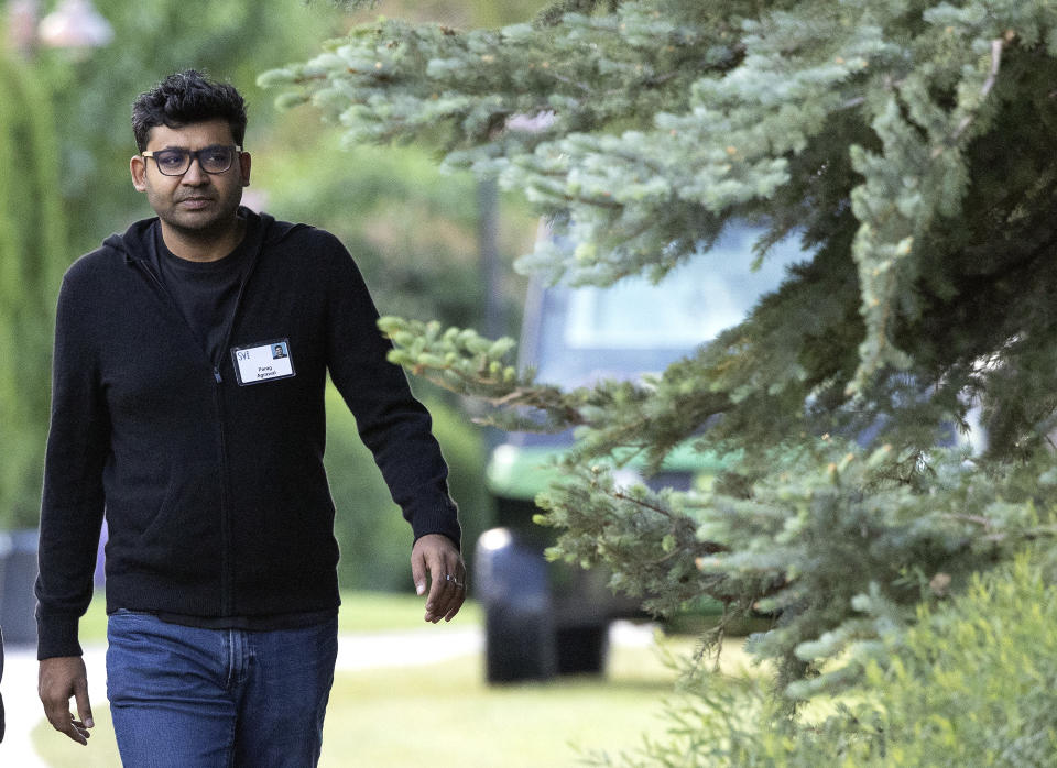 SUN VALLEY, IDAHO - JULY 07: Parag Agrawal, CEO of Twitter, walks to a morning session during the Allen & Company Sun Valley Conference on July 07, 2022 in Sun Valley, Idaho. The world's most wealthy and powerful businesspeople from the media, finance, and technology will converge at the Sun Valley Resort this week for the exclusive conference. (Photo by Kevin Dietsch/Getty Images)