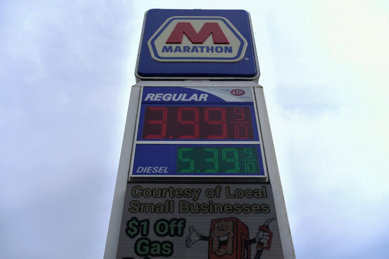 The Marathon gas station on Main Street in Lexington on Monday, June 6, 2022. The gas station offered $1 off per gallon beginning at 10 a.m. through People Helping People, an initiative supported through donations from local businesses.