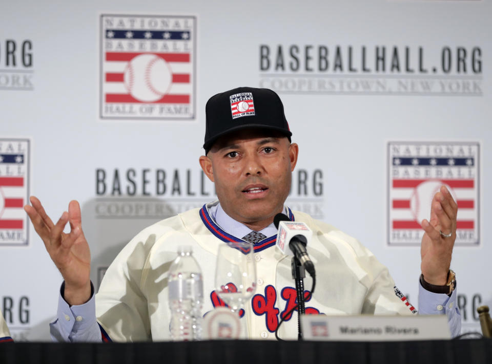 Baseball Hall of Fame inductee Mariano Rivera speaks during news conference Wednesday, Jan. 23, 2019, in New York. (AP Photo/Frank Franklin II)