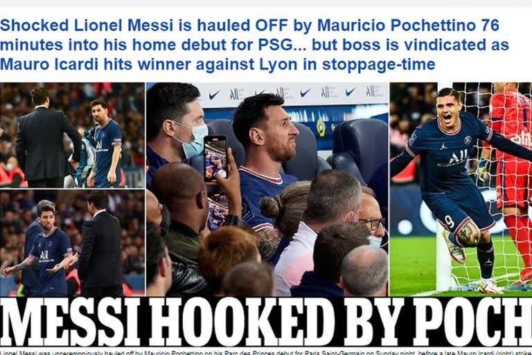 La cobertura de Daily Mail por la sustitución de Messi en el partido entre PSG y Lyon