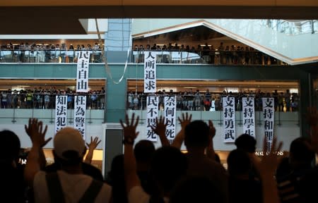 Anti-government protesters hold a rally in a shopping mall in Sha Tin, Hong Kong, China