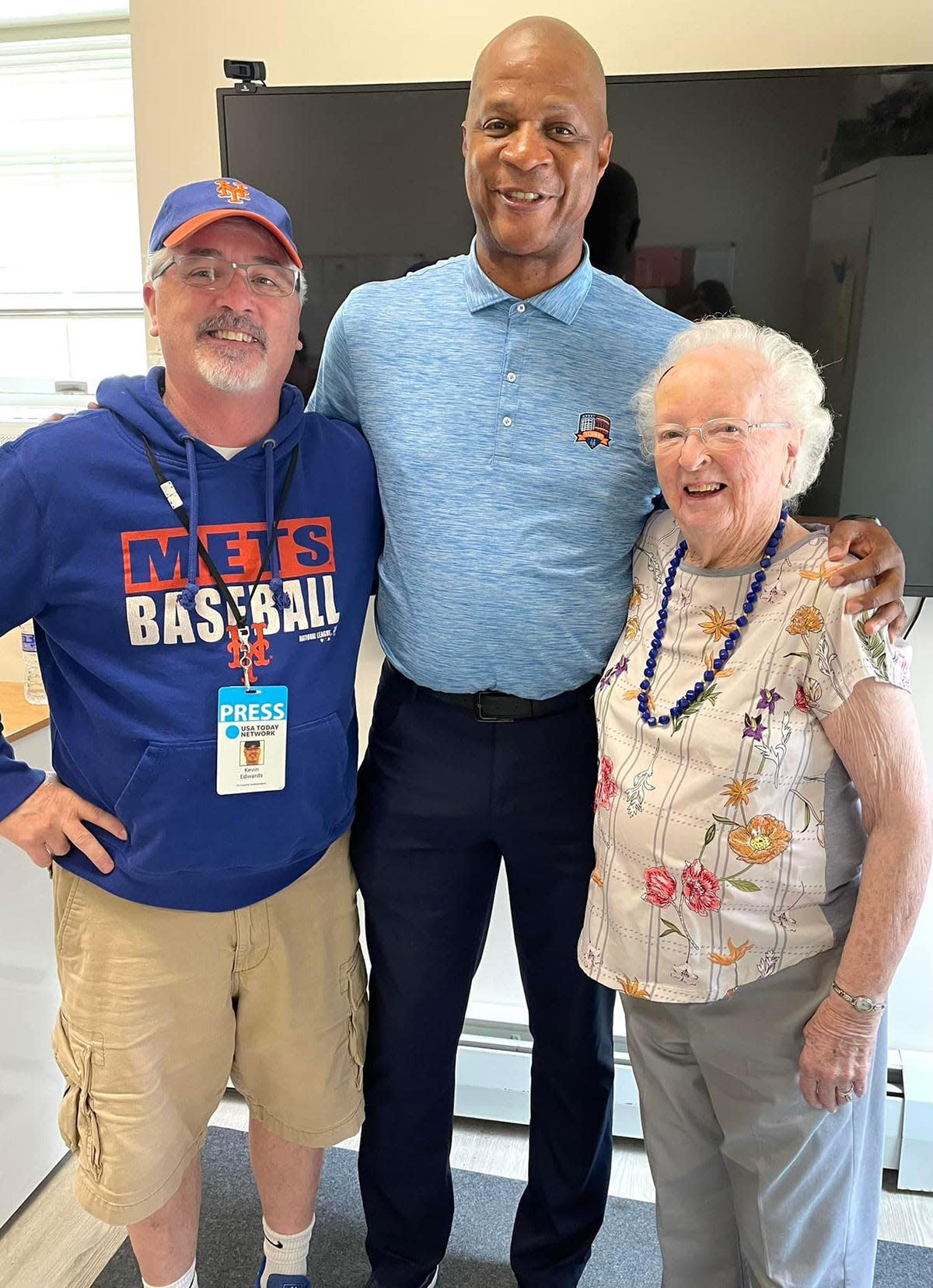 Former Major League Baseball star Darryl Strawberry suffered a heart attack on Monday, but has shared that he's on the road to a full recovery. Strawberry is pictured here with Sports Editor Kevin Edwards and Barbara Edwards during a recent visit to Honesdale.