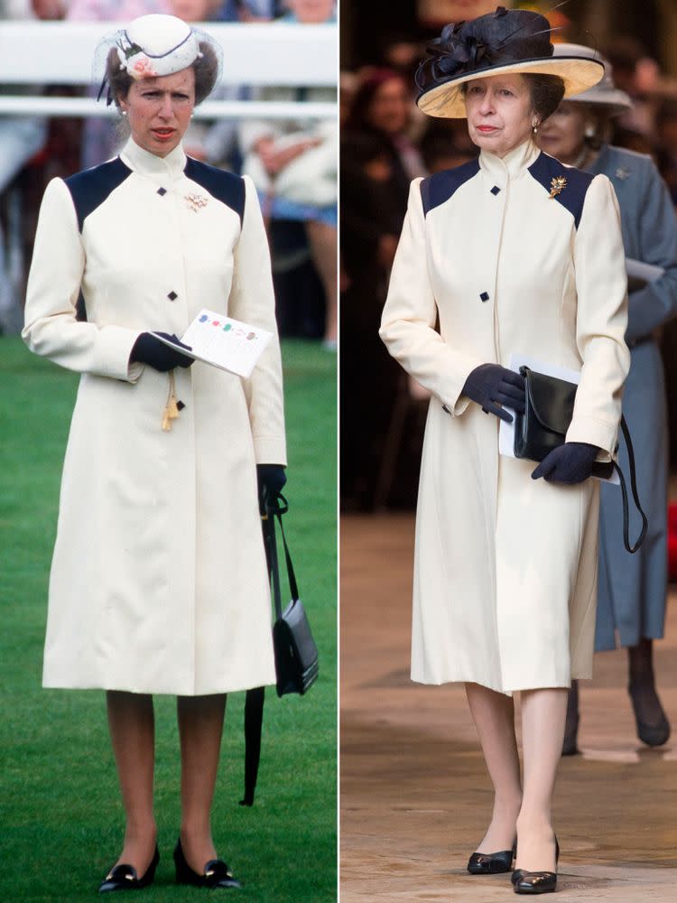 Princess Anne in 1985 (left) and in March 2018 (right)