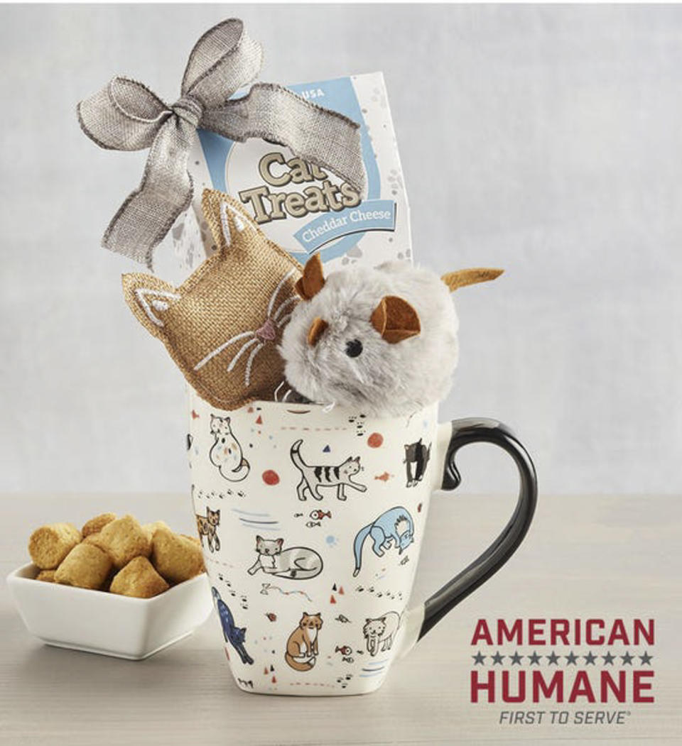 <p>Why get your cat one gift when you can get them a whole mug full? Plus, a cup for yourself!</p> <p><strong>Buy it!</strong> Max & Milo Kitty Mug Gift, $29.99; <a href="https://harryanddavid.2xc8.net/c/249354/363442/5371?subId1=PEO12GiftsforYourFavoriteFelinetoCelebrateNationalCatDaykbender1271PetGal12968853202110I&u=https%3A%2F%2Fwww.harryanddavid.com%2Fmax-and-milo-kitty-mug-gift-41106" rel="sponsored noopener" target="_blank" data-ylk="slk:HarryandDavid.com;elm:context_link;itc:0;sec:content-canvas" class="link ">HarryandDavid.com</a></p>