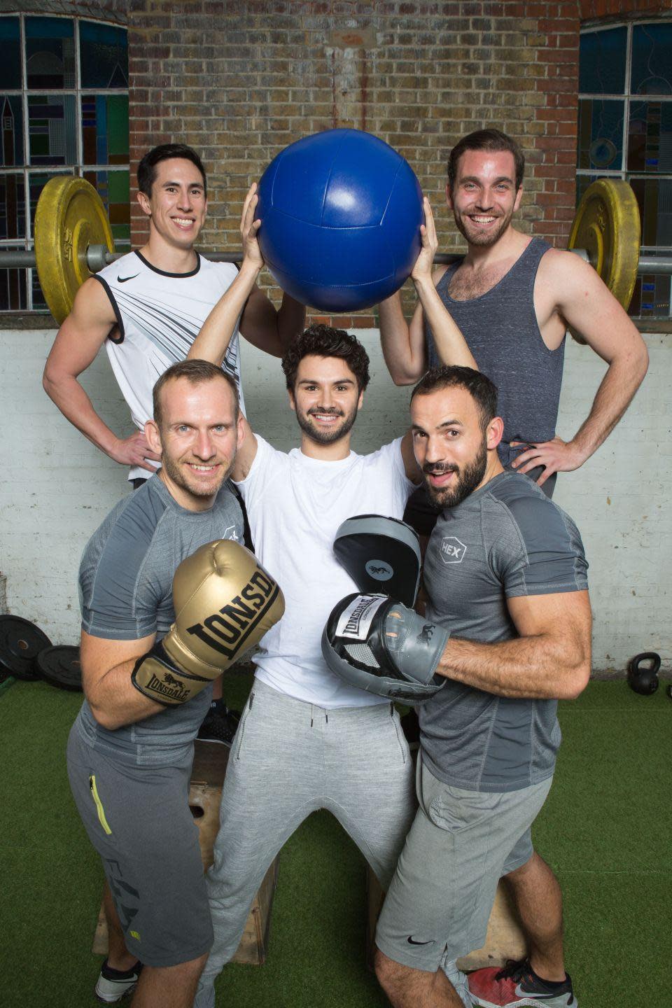 LGBT Fitness with from left; Ash Grossmann, Farringdon, Chris Timmins, Clapham, Ricardo Spriggs, Oval, Philip Wilkins, Clapham and Adrian Nesci, Elephant and Castle (Matt Writtle)