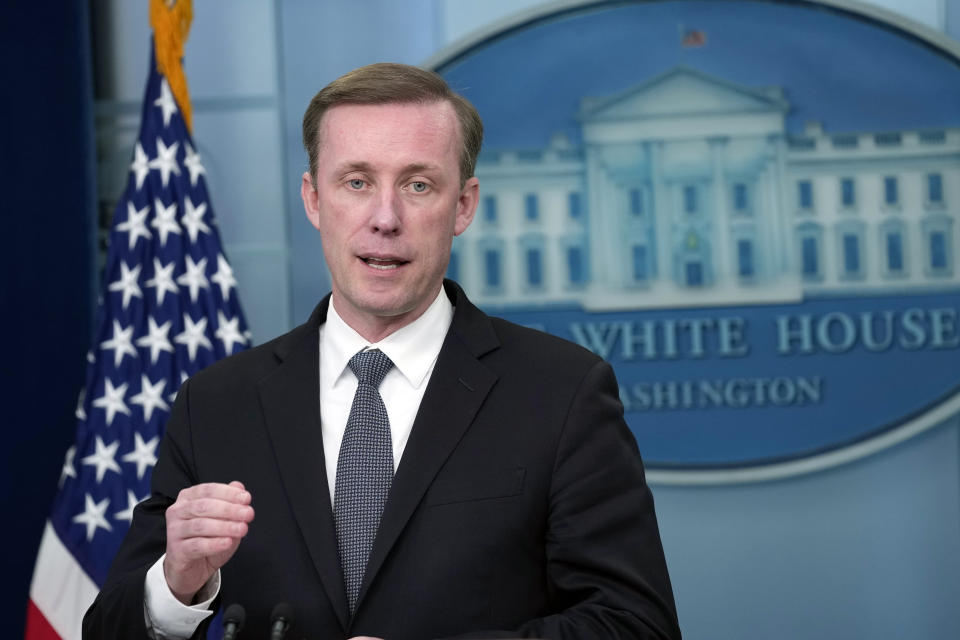 White House national security adviser Jake Sullivan speaks during the daily briefing at the White House in Washington, Monday, Nov. 13, 2023. (AP Photo/Susan Walsh)