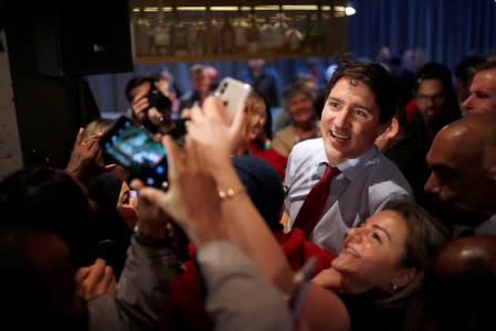 Liberal leader and Canadian Prime Minister Justin Trudeau holds a rally during an election campaign visit to Ottawa