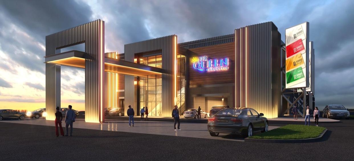 A rendering shows the planned dry-land Casino Queen in Marquette. It's currently on a boat docked in the Mississippi River.