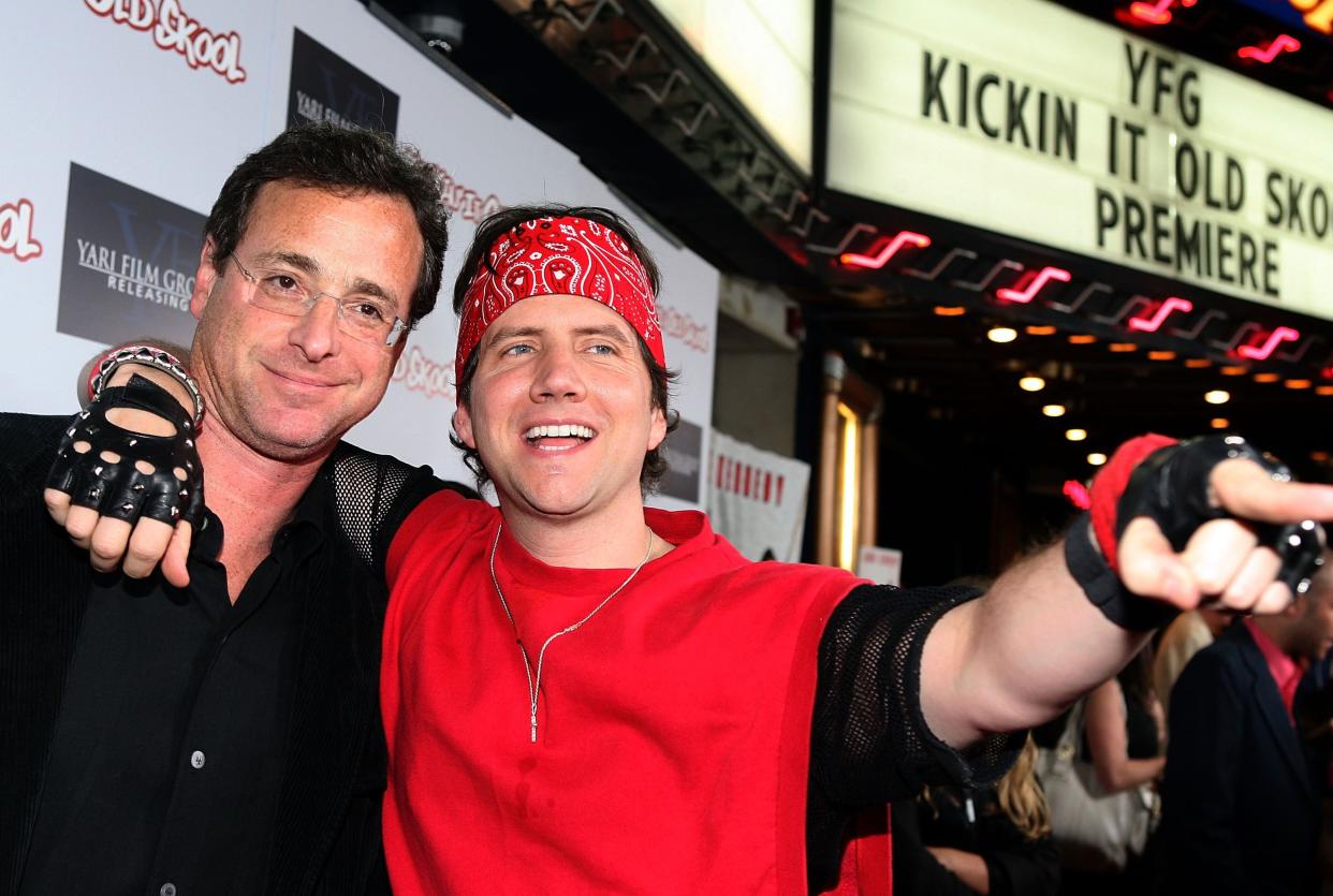 Actors Bob Saget and Jamie Kennedy pose at the after-party for the Los Angeles premiere of "Kickin' It Old Skool" at the Music Box on April 25, 2007, in Hollywood, Calif.