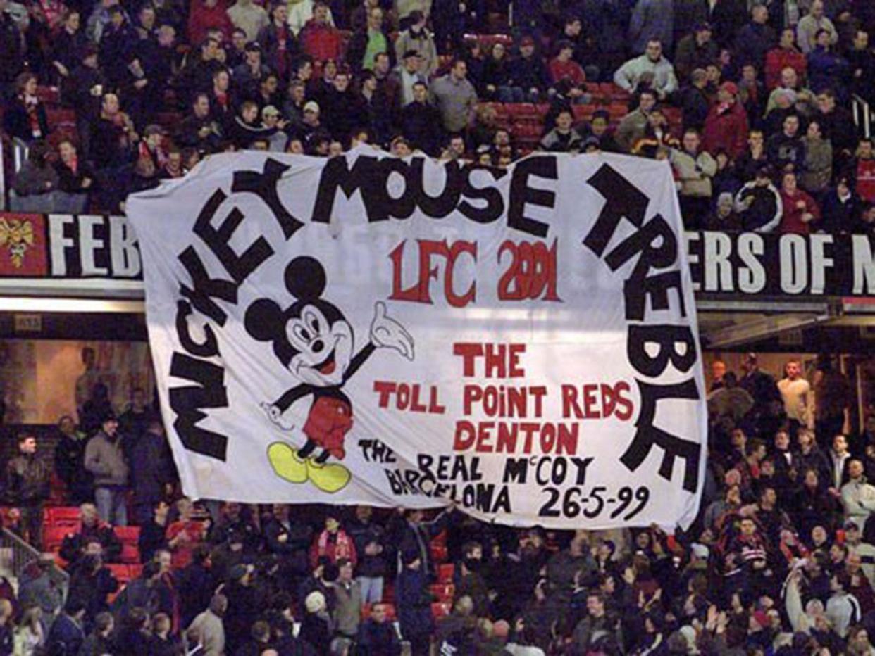 Manchester United fans displayed this banner in 2011 about Liverpool's 2001 season: Getty