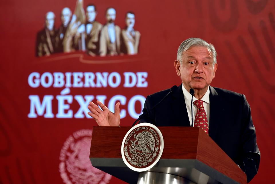 Mexican President Andres Manuel Lopez Obrador offers a press conference at the National Palace in Mexico City on May 29, 2019.