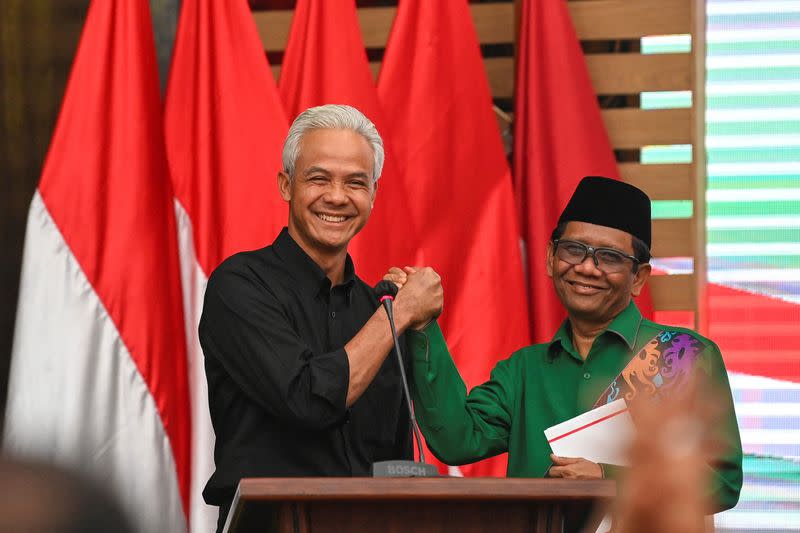 Indonesian presidential candidate Ganjar Pranowo and vice-presidential candidate Mahfud MD's declaration in Jakarta