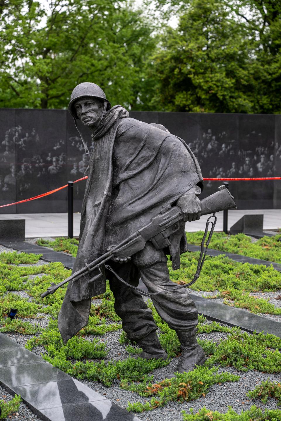 The Korean War Veterans Memorial in Washington, D.C., commemorates the sacrifices of the 5.8 million Americans who served in the armed services during the three-year war.