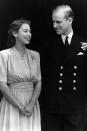 <p>With her then-fiancé, Prince Phillip, the Duke of Edinburgh.</p>