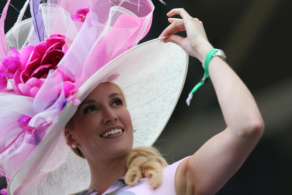 A&nbsp;woman watches preliminary races before the 2017 derby.