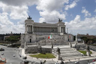 A view of the Unknown Soldier monument in Rome, Tuesday, June 9, 2020. The Tomb of the Unknown Soldier, also known as Vittoriano and Altare della Patria (Altar of the Fatherland), reopened to the public Tuesday after three months of closure due to the COVID-19 lockdown measures. (Cecilia Fabiano/LaPresse via AP)