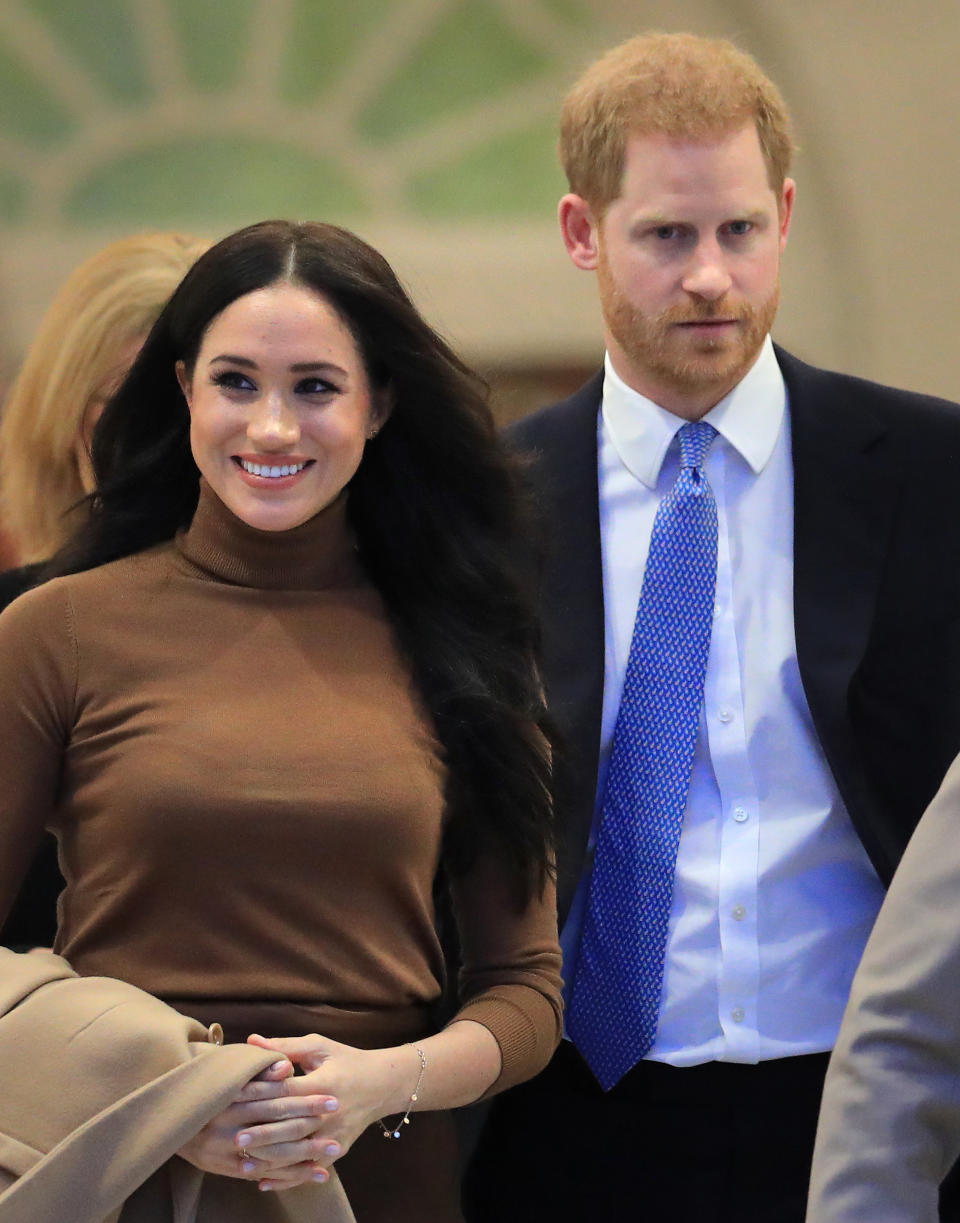 The Duke and Duchess of Sussex leaving after their visit to Canada House, central London, to meet with Canada's High Commissioner to the UK, Janice Charette, as well as staff, to thank them for the warm hospitality and support they received during their recent stay in Canada.