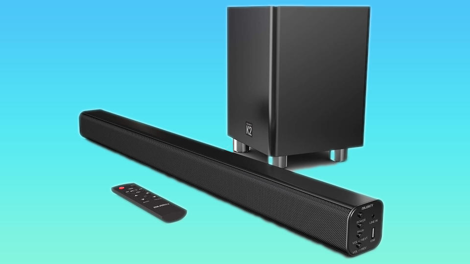 Black soundbar and subwoofer